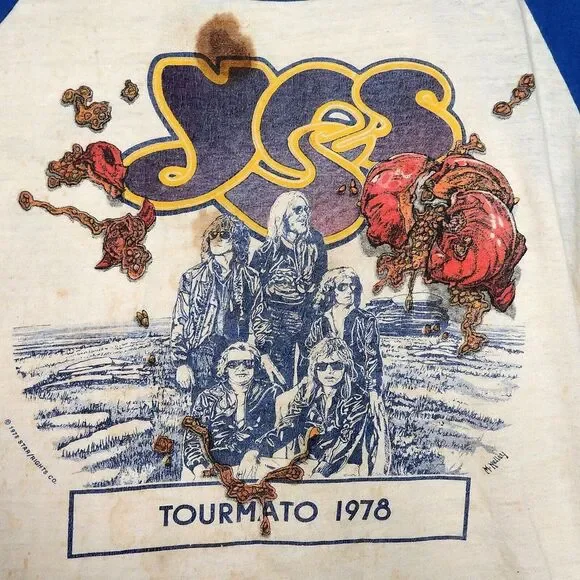 Yes Tourmato 1978 Tour Band Single Stitch Vintage Shirt‎ Blue Sleeves Large L - Picture 3 of 9